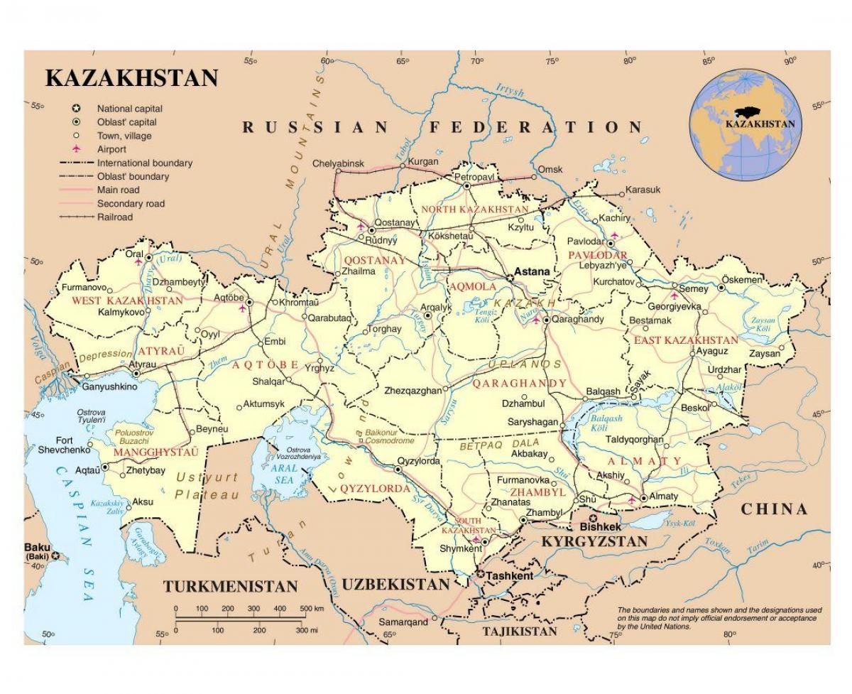 خريطة كازاخستان المطارات