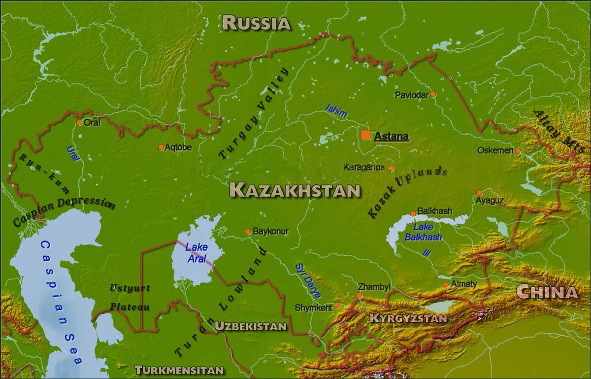 خريطة كازاخستان المادية